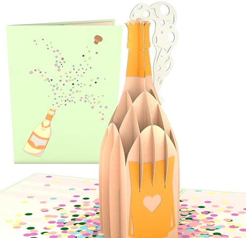 Lovepop® 3D Pop-Up Karte Champagner Sekt Glückwunschkarte Hochzeit, Geburtstag, Verlobung, Jubiläum, Silvester, Neujahr, Einladung für alle Anlässe | inkl. Umschlag & Fach für Geld oder Gutscheine