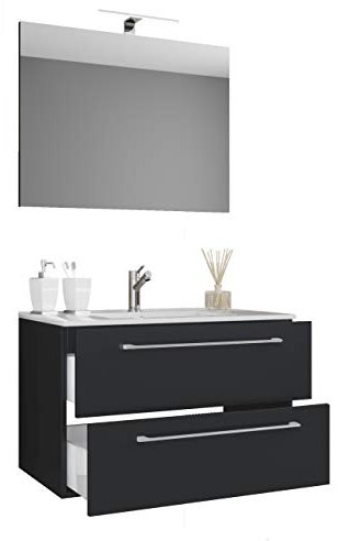 VCM 3-TLG. Waschplatz Waschtisch Badmöbel Set Waschbecken Badinos Schublade Spiegel 60, Schwarz