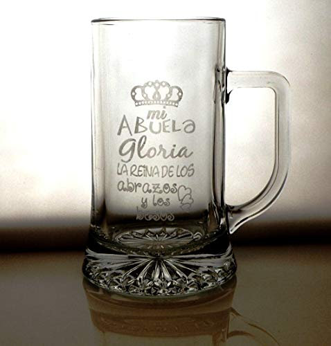 Arte-Deco Jarra de Cerveza grabada y Personalizada para regalas a los Abuelos y a Las Abuelas. Simplemente añada el Nombre