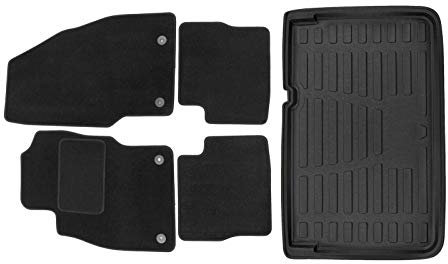 J&J AUTOMOTIVE | Velours Fußmatten + Kofferraumwanne Set Für Corsa D/E 2006-2019, Genaue Passform, rutschfeste Untregrund, mit Hoher Rand