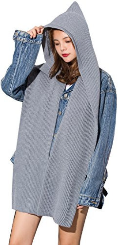 Maleroads Frauen Mädchen Winter Kapuzenschal Dame Weiche Kabel Gestrickt Earflap Schal Kopftuch Neckwarmer Hoodie Hut, GRAU, Einheitsgröße