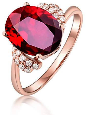 Daesar Anelli Promessa di Matrimonio Anello Oro Rosa Donna 18K 1.2ct Anello Rosso Rubino con Diamante Bianco Ovale Anelli Oro Rosa Donna Misura 9