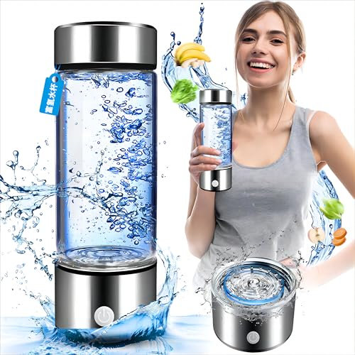 Hydrogen Water Bottle Generator 420ml Hydrogen Water Generator Portable Alkaline Water Machine Double Layer Glass Alkaline Water Bottle 1100-1600 PPB Water Ionizer USB Alkaline Water Filter Bottle