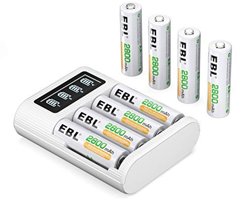 EBL LCD Chargeur de Piles- avec 8PCS Piles Rechargeables AA 2800mAh, Chargeur de Piles AA AAA par Micro USB avec Écran LCD Intelligent et 4 Slots Indépendants