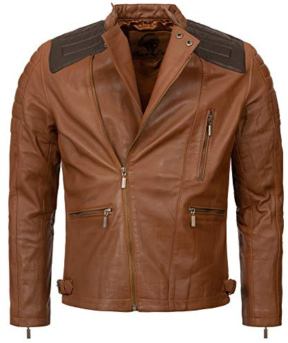 Rock Creek Herren Lederjacke Biker Jacke Echtleder Motorradjacke Leder Jacken Herrenjacke Braun Winterjacke Übergangsjacke H-181 Hellbraun L