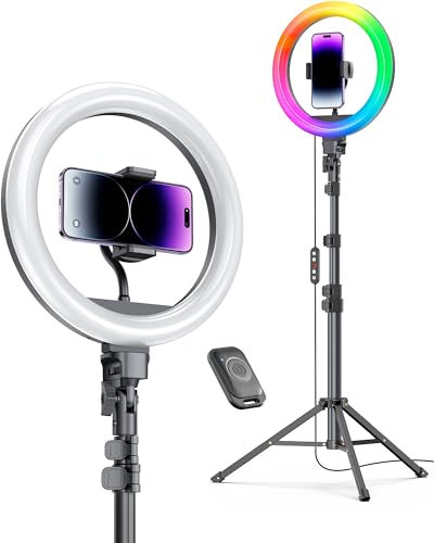 Weilisi Anillo de luz de 12 pulgadas con soporte de 72 pulgadas de alto y 2 soportes para teléfono, 38 modos de color con soporte de trípode, anillo de luz LED grande para iPhone/Android/cámara