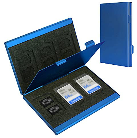 LAVILI CF SD-Kartenhalter, SD-Kartenetui, Aluminium-Legierung, harte Schale, doppelte Kapazität für 6SD-Karten und 12 TF-Karten, Blau