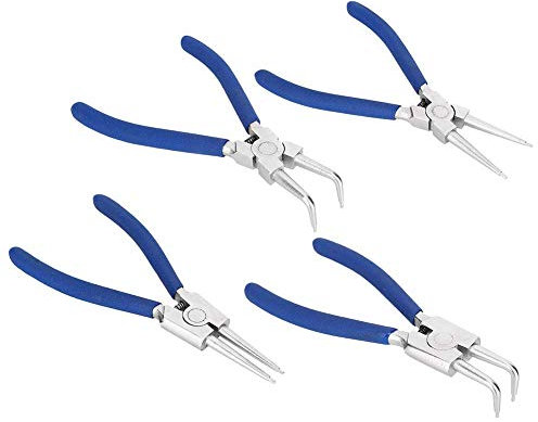 Ejoyous Sprengringzangen Set 4-tlg.7 Zoll/177mm Sicherungsringzange Seegering-Zangen Blau Gebogen/Gerade Seegeringzange Innen/Außen Mit tauchbeschichteten Griffen für Außen und Innensicherungsringe
