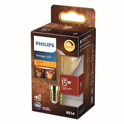 Philips ampoule LED Sphérique E14 15W Blanc Chaud Ambrée Compatible Variateur, Verre