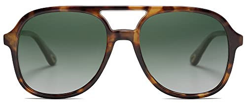 SOJOS Lunettes de Soleil Homme Polarisées Femme Carrées Rétro Vintage à Double Pont Rectangulaire Unisexe Lunettes de Soleil Protection UV400 SJ2174, Tortue/Vert Dégradé