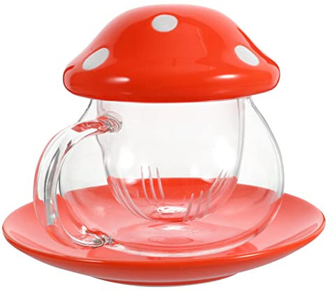 BESTonZON Glate Teetasse mit Infuser Pilz Design Tee Kessel Infuser Teekanne Tee Steiler Lose Blatt Tee Maker Set Tee Becher mit Saucer Rot
