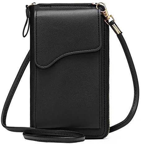 wangjiangda Petit Sac Bandoulière en PU Cuir Femme Mini Portefeuille Femme Porte-Monnaie Mode Chic Sac à Main Chaîne Pochette Téléphone Portable Femme (Noir)