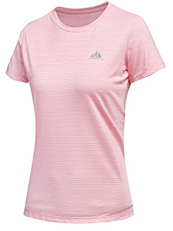 GITVIENAR T-Shirt de Course à Manches Courtes pour Femme - Vêtement de Sport Respirant - Col Rond - Haut d'Entraînement d'Été pour Yoga - Rose, S
