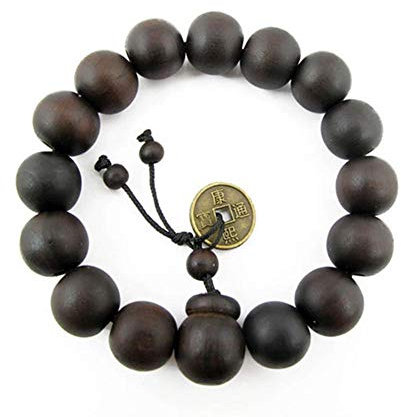 LiuJunh Pulsera para Hombre de Madera Natural, Budista con Cuentas de Buda y Oración, 12 mm, Negro