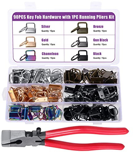 Moendergo 90PCS Metal Tail Clip Wristlet Lanyard Keychain Bracelet Hardware with Key Fob Pliers Tool for Keychain and Wristlet Clamp Hardware Supplies