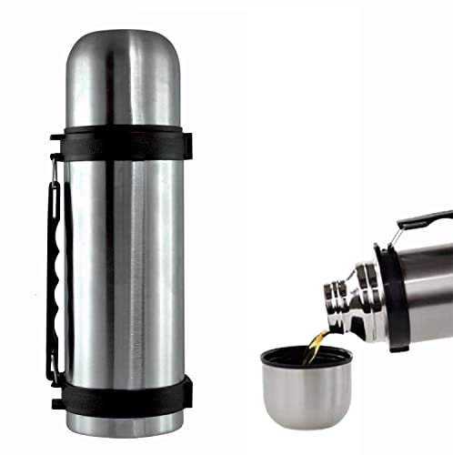 1.2 Litre Stainless Steel Multi Purpose Flask Insulated Vacuum Travel Tea/Coffee Bottle with Handle Single-Hand Drinks Pouring System Drinking Cups