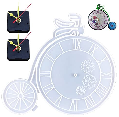Woohome Uhr Gießform Silikonform, Fahrradform Römische Ziffern Uhrform Epoxidharz Form mit Zubehör Uhrenkern Set Anhänger Clock Shaped Harzform Gießen für DIY Wanduhr Kunst Heimdekoration