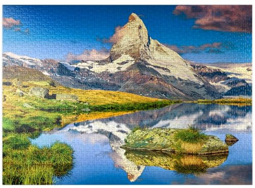 MyPuzzle Fantastic Photography and Hiking Location, Wonderful Morning Lights with Spectacular Matterhorn and Beautiful Stellisee - Premium 1000 Piece Jigsaw Puzzle for Adults