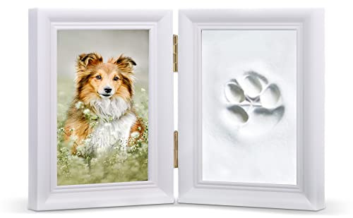 Lollanda Pfotenabdruck Set Hund und Katze, 3D Holz Bilderrahmen Pfotenabdruck, 3D Gipsabdruck Set mit Bilderrahmen für Abdruck Set Hundepfote Geschenk Hund Wanddekoration