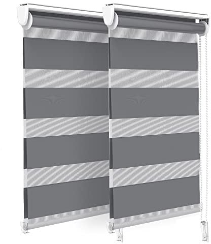 VOUNOT 2er Set Doppelrollo klemmfix ohne Bohren, Duo Rollo Klemmrollo für Fenster und Tür, lichtdurchlässig & verdunkelnd Fensterrollo, 45x150cm, Grau