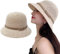 Binjor Chapeau de Soleil en Paille pour Femme Anti UV Chapeau de Paille Randonnée Plage Bonnet de Soleil Pliable Chic De Brousse D'été Elégant et Beau (Rond)