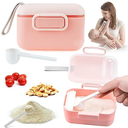 Milchpulver Portionierer Milchpulver-Spender Baby Milchpulver Container 450 ml Einer Berührung Milchpulver Aufbewahrungsbox mit Schaber und Löffel für die Reise(Pink)