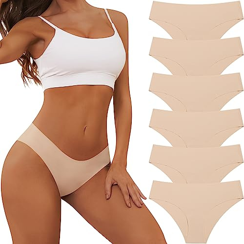 Adorel Culotte sans Couture Slip Invisible sous-vêtements Femme Lot de 6 Slips Chair M