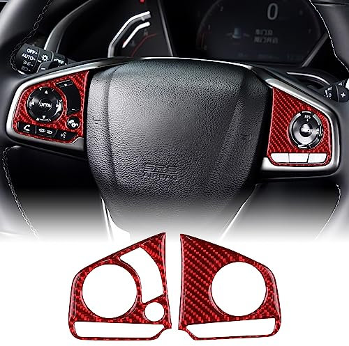 KUNGKIC Kohlefaser für Civic Auto Lenkrad Frame Lenkradtastenrahmen Dekorativ Aufkleber Innenbereich Compatible with Honda Civic 2016-2021 Zubehör, Rot Stil C