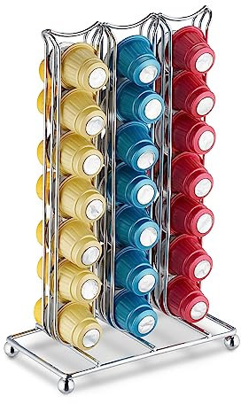 Relaxdays Support pour Capsules, 42 dosettes, Rangement en métal, H x L x P : 26,5 x 16,5 x 9,5 cm, argenté