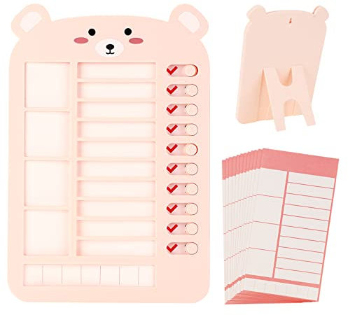 Vspek Memo Checklist Board, Punch in Daily and weekly Plan Board with 14 Blank Paper,Chore & Exercise Chart Memo Checklist Boards, Standable, hangable Message Memo Board for Home Travel Planning(Rosa)