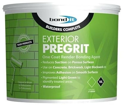 Bond IT 10L Exterior Render Pregrit Bonding agent for exterior walls. For use on concrete, brickwork, light blockwork,Grip Render Grit - Pale Green