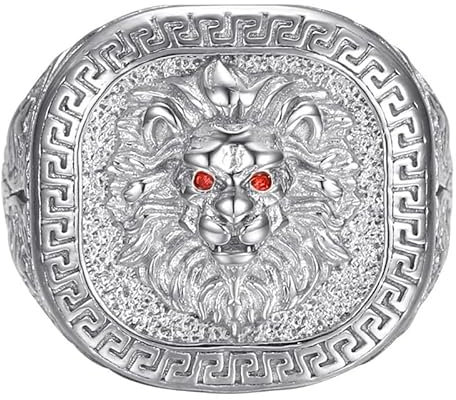 BOBIJOO Jewelry - Bague Tête de lion clé grecque Acier inoxydable plein Argenté Rubis Rouge - 71 (13 US)