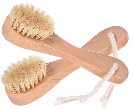 Gesichtsreinigungsbürste mit Holzgriff, Gesichtspeelingbürste, Hautreinigung, manuelle Gesichtsbürste für Gesichtspeeling und Massage, 4 Stück