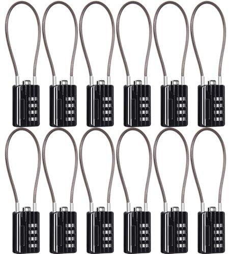 SEPOX® Versatile 12-Piece Resettable 4-Digit Combination Travel Lock Luggage Set – Own Password Set-Up, Extra Long Anti-Cut Vinyl Steel Cable, Ideal for Suitcase, Backpacks, Gym Lockers - Black