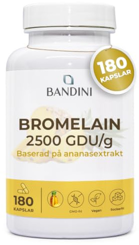 Bandini® Bromelain högdos | 180 veganska magresistenta kapslar | 1000 mg - | 2500 GDU per daglig dos (2 kapslar) | 3 månaders förbrukning | Bromelin aximal biotillgänglighet | Naturligt ananasextrakt