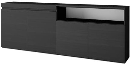 Skraut Home | Buffet Salon et Cuisine | Meuble de Rangement, Commode | 200x75x35cm | 4 Portes | Meuble Chaussure | Style Moderne | Noirs
