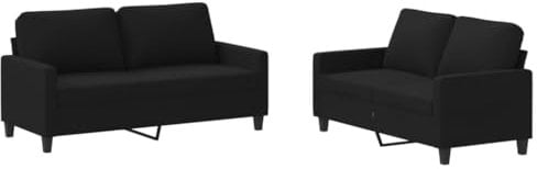 vidaXL Sofagarnitur 2-TLG., Sessel Couch mit Kissen, Sofa Wohnzimmersofa mit Armlehnen, Couchgarnitur Designsofa Sitzmöbel Polstermöbel, Schwarz Stoff