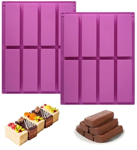2 Pièces Moule Barre de Céréales Silicone, 8 Cavités Moule Financier Silicone, Moule Barre Céréales AntiadhéSifs, Moule à Pain en Silicone à Barre Rectangulaire, pour Barres de Céréales Pain Bonbons