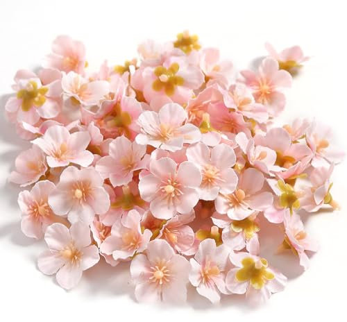 Whakano 50 pezzi fiori artificiali di ciliegio con 2,5 cm di diametro, fiori artificiali, mini fiori di seta, per fai da te, matrimoni, bouquet, casa, tavoli, rosa chiaro
