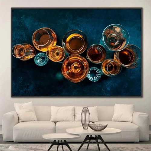 KDXAOBEI Leinwandgemälde mit Whisky-Scotch-Cognac-Getränken, einfache Geometrie, transparentes Glas, Tasse, Korridor, Wandkunst, Dekor, Bilder, 30 x 50 cm (12 x 20 Zoll), ohne Rahmen