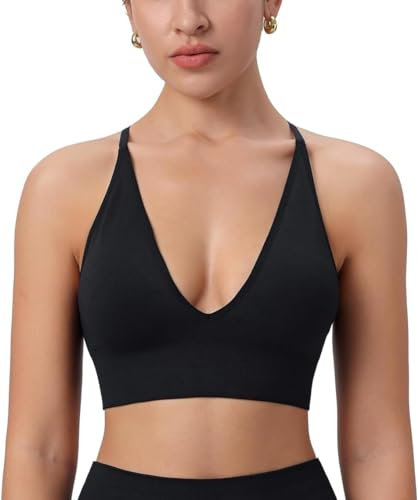 ThiCc Reggiseno Sportivo da Donna con Scollo A V Profondo - Coppe Imbottite Incrociate E Spalline Sottili Regolabili per Allenamento Yoga Fitness Crop Top (l,Nerone)