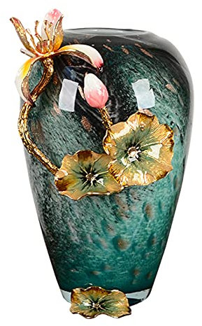 Statua Di Foglia Di Loto In Stile Cinese Vaso Di Tulipano Vaso Fatto A Mano Di Smalto In Vetro Colorato Soggiorno Tavolo Da Pranzo Ornamento Di Fiori Artificiali