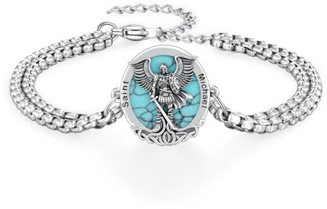 REDSUN Saint Michael Armband 25 Sterling Silber Erzengel Türkis Amulett Armband Christlicher Schutzhalskette Schmuck für Herren Damen