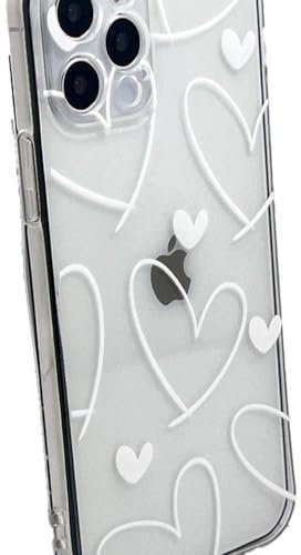 OLIVIA'S PHONES Cases For iPhone 13 (6.1) Clear Large Small White Love Hearts All Over Pattern Tough Protective Smartphone Case Cover