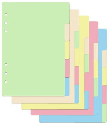 Rongxze 25 Blätter/5 Sätze Trennblätter A5, 5 Farbige Register 6 Löcher, Ordner Register Index Teiler für Loseblatt Notizbuch, Personal Organizer, Ringbucheinlagen (21x15cm)