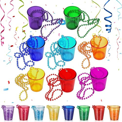 Xinlon 8 Pieces Shot Glasses with Necklace, Shot Glass for Hanging, Plastic Cups for Bride, Plastic Cups Colored for Bachelor Party, Bridal Party, Decoration, Bachelor Party