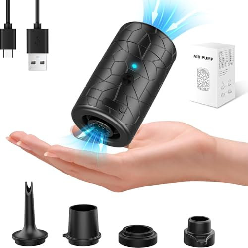 Elektrische Luftpumpe, Tragbare Luftpumpe Wiederaufladbare 2-in-1 Mini-Luftpumpe mit Licht, 300L/Min aufblasen und 4.5kPa entleeren für Poolschwimmer, Luftmatratze, Schwimmring (Schwarz)