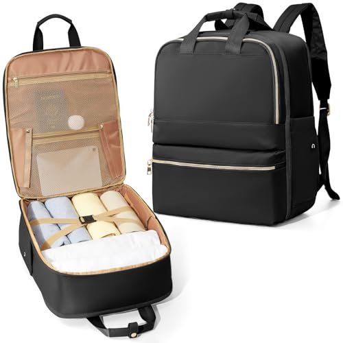 UPPACK Handgepäck Rucksack,Reiserucksack Handgepäck Flugzeug Ryanair Handgepäck 45x36x20 Rucksack,40L Wasserdicht Travel Backpack Business Rucksack Damen Weekendertasche Schwarz Goldkette