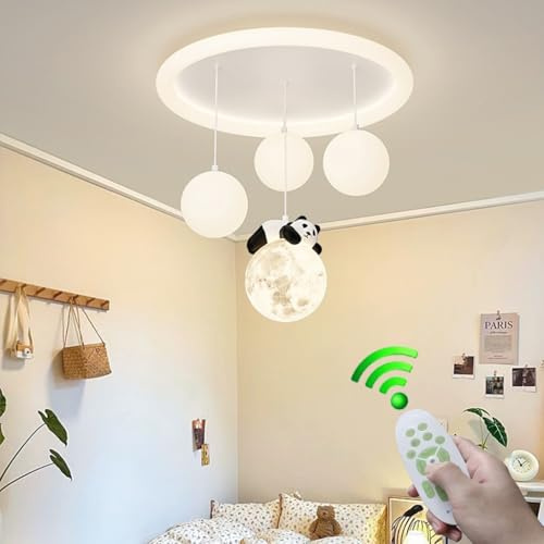 Stesulfr Kinderzimmerlampe Cartoon Panda LED Deckenlampe Weiß Metall Deckenleuchte 3 Kugel Schlafzimmer Kronleuchter Dimmbar Einfache Beleuchtung Garderobe Babyzimmer Küche Schlafzimmerlampe(D Style)