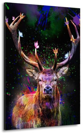 Colour Pop Art Hirsch Wandbild Leinwandbild Kunst XXL Deko | Hirsch, farbig